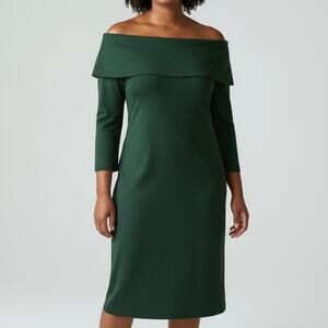 Premier Amour Off Shoulder Midi Dress Hunter Green Holiday Glam Women's 16 NWT